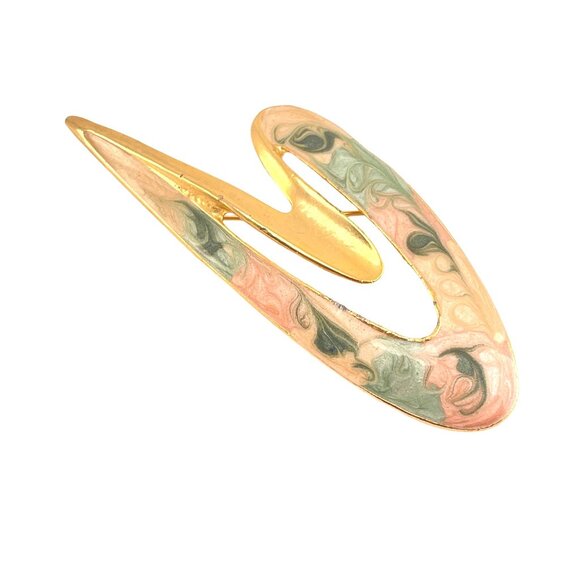Futuristic Matte Goldtone Abstract Boomerang Shaped Modernist Unsigned Gold Tone - Picture 3 of 6
